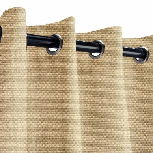 Sunbrella Canvas Heather Beige Outdoor Curtain with Black Grommets 50 in. x 108 in. w/ Stabilizing Grommets