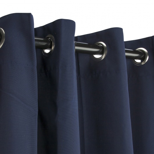 Sunbrella Canvas Navy Outdoor Curtain with Nickel Plated Grommets and Stabilizing Grommets 50 in. x 108 in.
