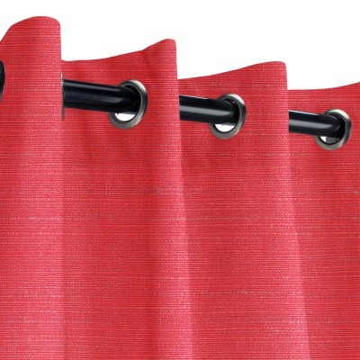 Sunbrella Dupione Crimson Outdoor Curtain with Black Grommets 50 in. x 96 in. w/ Stabilizing Grommets