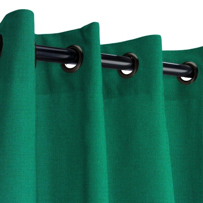 Sunbrella Canvas Forest Green Outdoor Curtain with Dark Gunmetal Grommets 50 in. x 84 in.