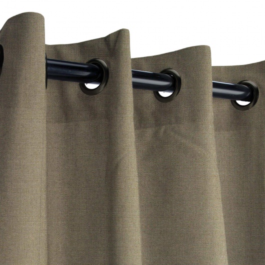 Sunbrella Canvas Taupe Outdoor Curtain with Dark Gunmetal Grommets 50 in. x 120 in. w/ Stabilizing Grommets