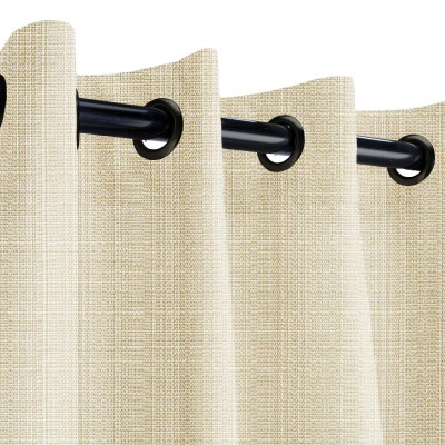 Sunbrella Linen Antique Beige Outdoor Curtain with Black Grommets 50 in. x 108 in.