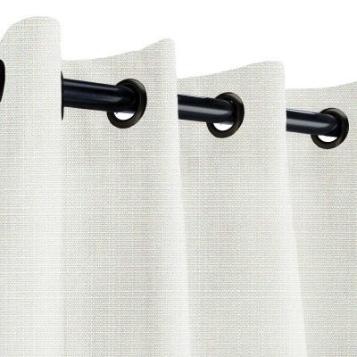Sunbrella Linen Natural Outdoor Curtain with Dark Gunmetal Grommets 50 in. x 84 in. w/ Stabilizing Grommets