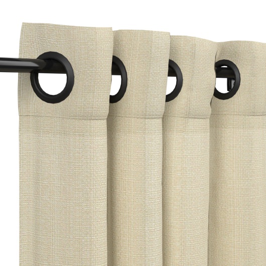 Sunbrella Linen Antique Beige Outdoor Curtain with Dark Gunmetal Grommets 50 in. x 108 in.