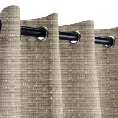 Sunbrella Linen Taupe Outdoor Curtain with Dark Gunmetal Grommets 50 in. x 96 in.